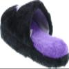 Static Footwear Girls Fluffy Slip On Warm House Slippers,Black Star,2/3 view 3