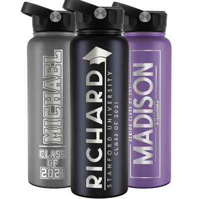 Graduation Gifts, Water Bottle Personalized with Straw Lid - 40 oz - Black | Custom Water Bottle w Text - Insulated Double Wall - High School, College, Class of 2025 | 9 Color - Congrats Grad