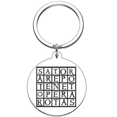 Dacai Engraved Sator Square Talisman Latin Silver Stainless Steel Keychain Men's Womens Key Ring