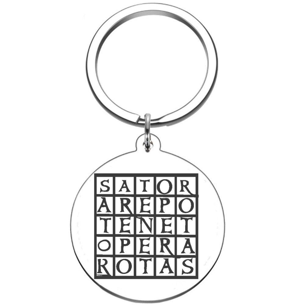 Dacai Engraved Sator Square Talisman Latin Silver Stainless Steel Keychain Men's Womens Key Ring