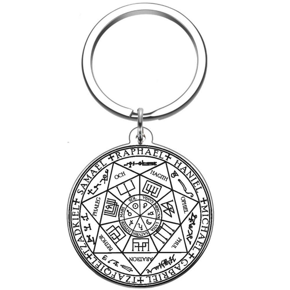 Dacai Saint Michael The Seals of the Seven Archangels Protection Amulet Seal Solomon Kabbalah Mens Womens Stainless Steel Keychain Polished Key Ring