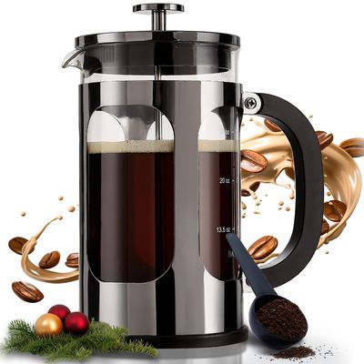 BAYKA French Press Coffee Maker, Easy to use,Large 304 Stainless Steel Coffee Press, Cold Brew Heat Resistant Thickened Borosilicate Coffee Pot for Camping Travel Gifts, 34 Ounce, Dark Pewter