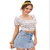 Floerns Women's Floral Print Square Neck Backless Tie Back Crop Top Blouse A Multi XL view 2