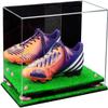 Better Display Cases Acrylic Large Shoe Display Case for Basketball Shoe Soccer Cleat Football Cleat with Mirror, Pink Risers and Turf Base (A013/V11) view 1