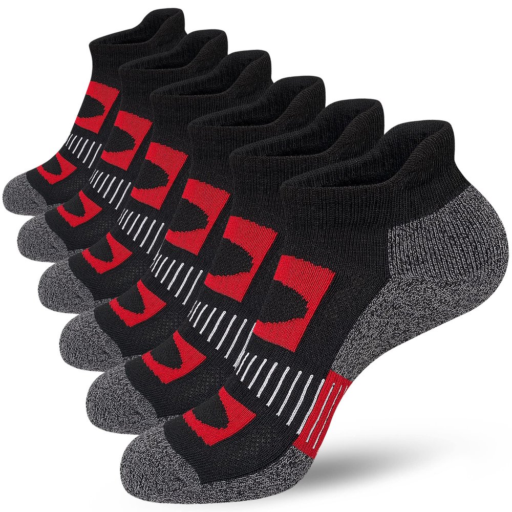 APTYID Women's Performance Athletic Ankle Running Socks, Size 6-9, Black, 6 Pairs