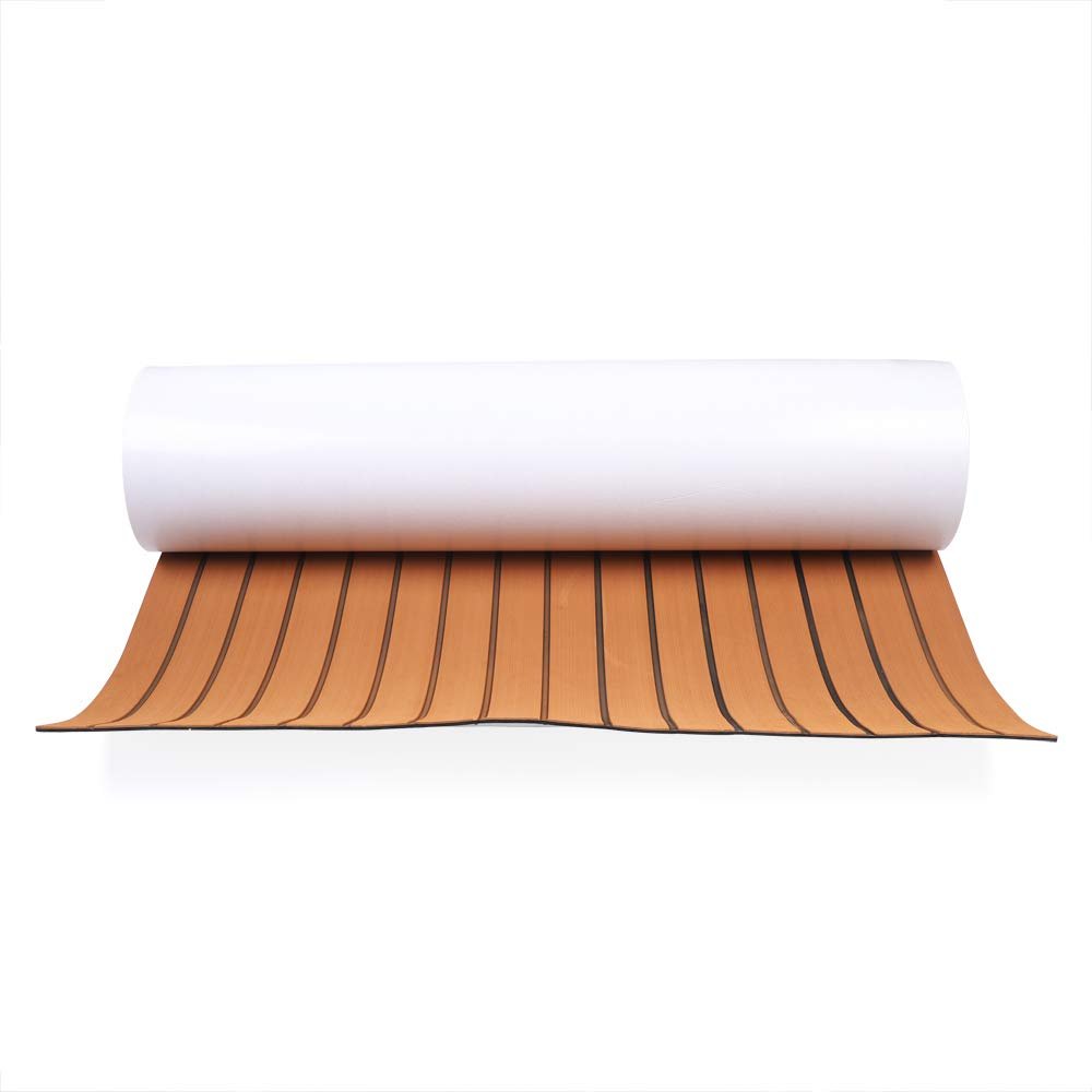 Eapmic EVA Faux Teak Decking Sheet for Fish Boat Yacht Non-Slip Marine Flooring Mat (Brown with Black Stripes, 106''x35'')