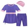 CHICTRY Girl's Kid's Short Sleeve Modest Muslim Burkini 2 Pieces Swimwear Rash Guard Surfing Suits #2 Purple 18-24 Months view 2