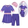 CHICTRY Girl's Kid's Short Sleeve Modest Muslim Burkini 2 Pieces Swimwear Rash Guard Surfing Suits #2 Purple 18-24 Months view 4