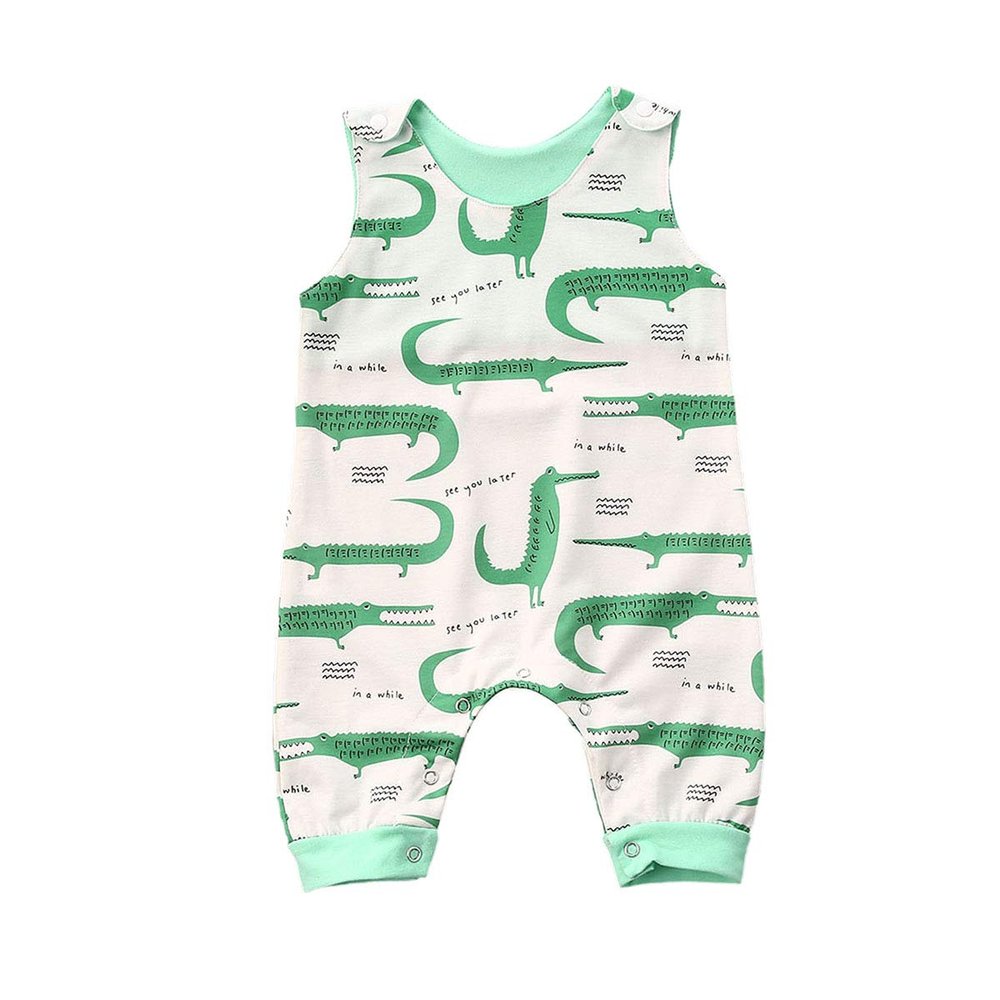 jiaoutky Newborn Infant Baby Boy Girl Clothes Dinosaur Sleeveless Romper One-Piece Bodysuit Jumpsuit Outfits Clothing (Crocodile, 0-6 Months)