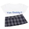 ACSUSS Womens Naughty Schoolgirl Lingerie Set Yes Daddy Letter Printed Tops Mini Plaid Pleated Skirt White&Black One Size view 1