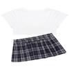 ACSUSS Womens Naughty Schoolgirl Lingerie Set Yes Daddy Letter Printed Tops Mini Plaid Pleated Skirt White&Black One Size view 2