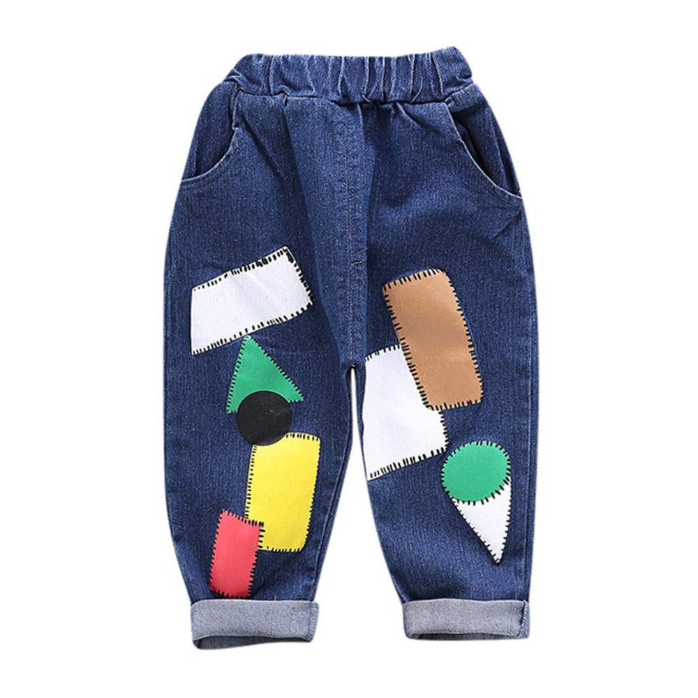 Toddler Baby Girls Fashion Cartoon Denim Pants Kids Leggings Jeans Sweatpants for 1-4 Years Old Dark Blue