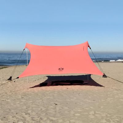 Neso Gigante Portable Beach Tent Sun Shelter - Lightweight Beach Shade Canopy - Easy Setup for Family Outings - Patented Reinforced Corners - UPF 50+ Sun Protection - 8ft Tall, 11 x 11ft - Coral