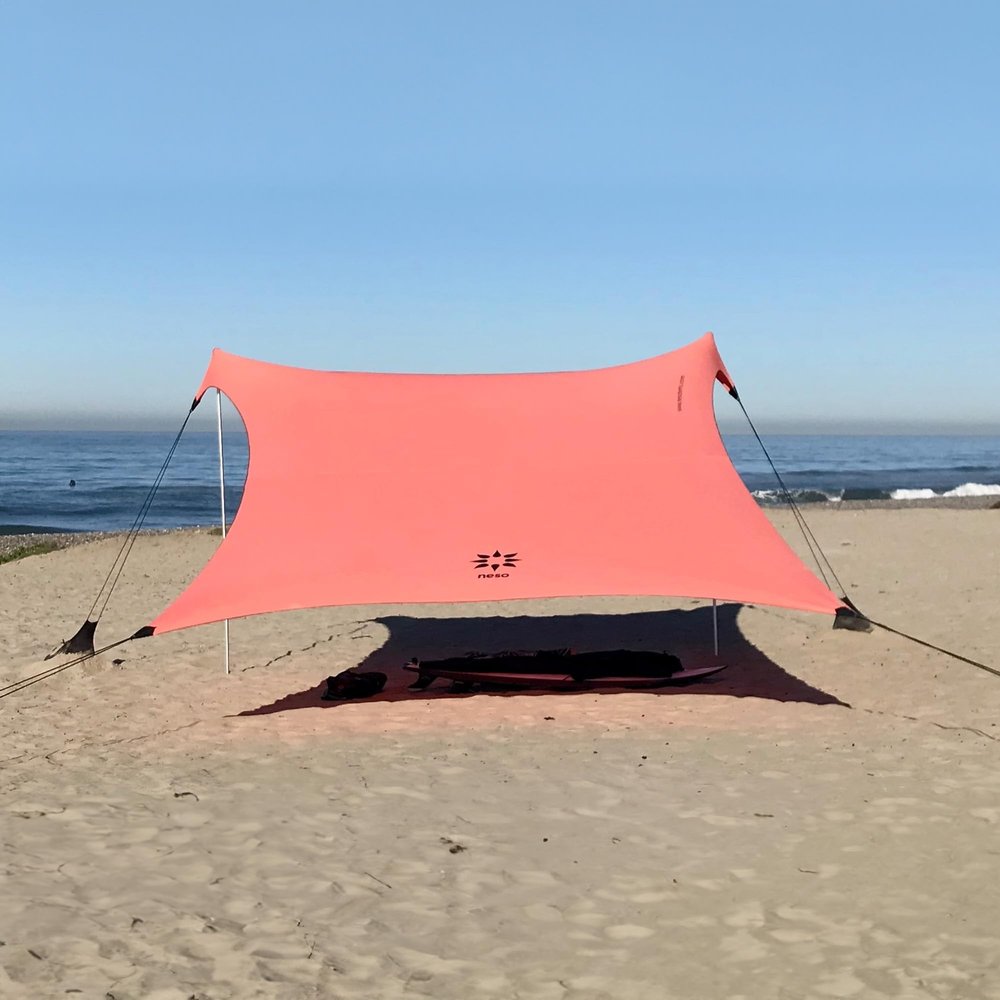 Neso Gigante Portable Beach Tent Sun Shelter - Lightweight Beach Shade Canopy - Easy Setup for Family Outings - Patented Reinforced Corners - UPF 50+ Sun Protection - 8ft Tall, 11 x 11ft - Coral