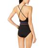 Bar III Smocked Plunge Neckline One Piece Bathing Suit (Black, X-Small) view 2