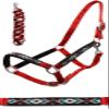 CHALLENGER Nylon Horse Beaded Halter Nickle Plated Hardware w/Lead Rope Tack Red 606175RD view 1