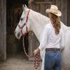 CHALLENGER Nylon Horse Beaded Halter Nickle Plated Hardware w/Lead Rope Tack Red 606175RD view 2
