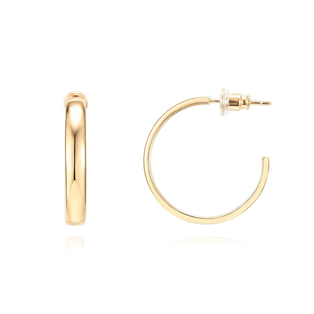 PAVOI Minimalist Huggie Earrings, 14K Gold Plated, Yellow Gold, Size 25