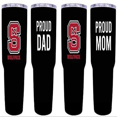 NC State Wolfpack Proud Mom and Dad 24 oz Insulated Stainless Steel Tumblers 2 Pack Black. Officially Licensed Collegiate Product