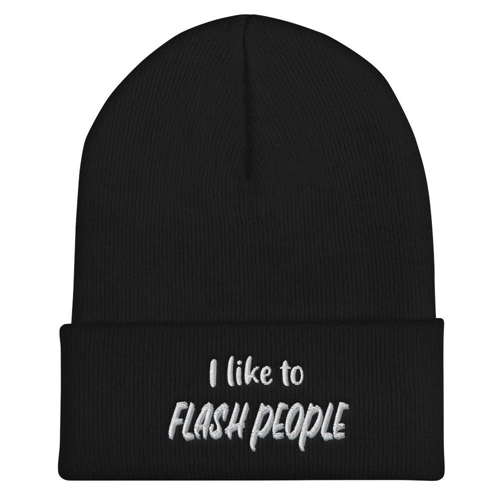 3am Shopper I Like to Flash People (Embroidered) Cuffed Beanie Cap Black