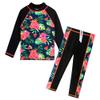 Girls Two Piece Swimsuit Floral UPF 50+ Rash Guard Set Kids Swimwear S301_BlackFlower_6A view 1