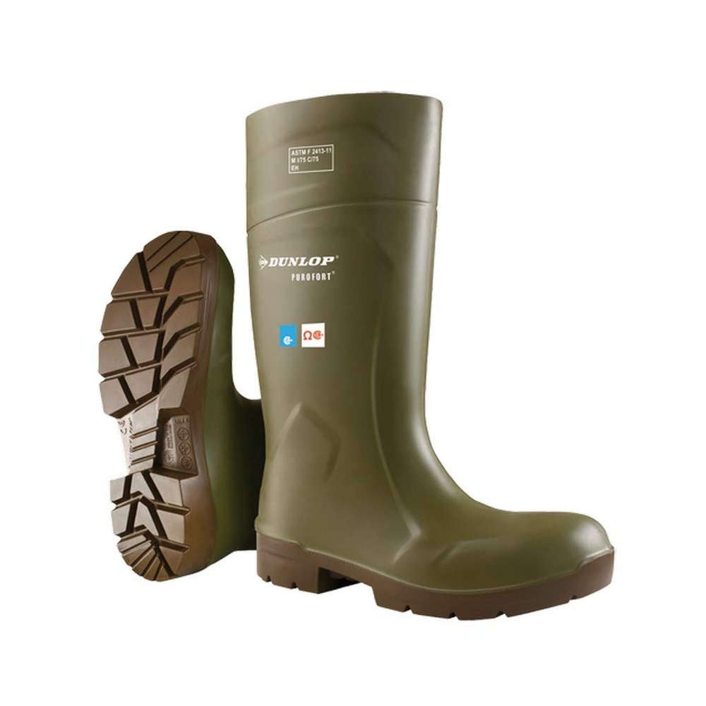 DUNLOP 16" Purofort Food Pro Multigrip Steel Toe EH Waterproof Pull On Work Boot Green/Brown - 5183155