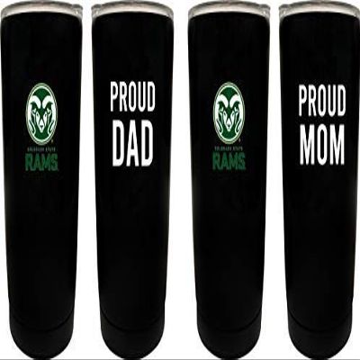 Colorado State Rams Proud Mom and Dad 16 oz Insulated Stainless Steel Tumblers 2 Pack Black. Officially Licensed Collegiate Product