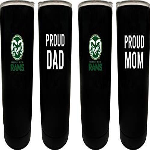 Colorado State Rams Proud Mom and Dad 16 oz Insulated Stainless Steel Tumblers 2 Pack Black. Officially Licensed Collegiate Product