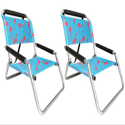 2 Pack of Neso Lightweight Water Resistant Beach Chairs with Shoulder Strap and Slip Pocket - Folds Thin (Flamingos)