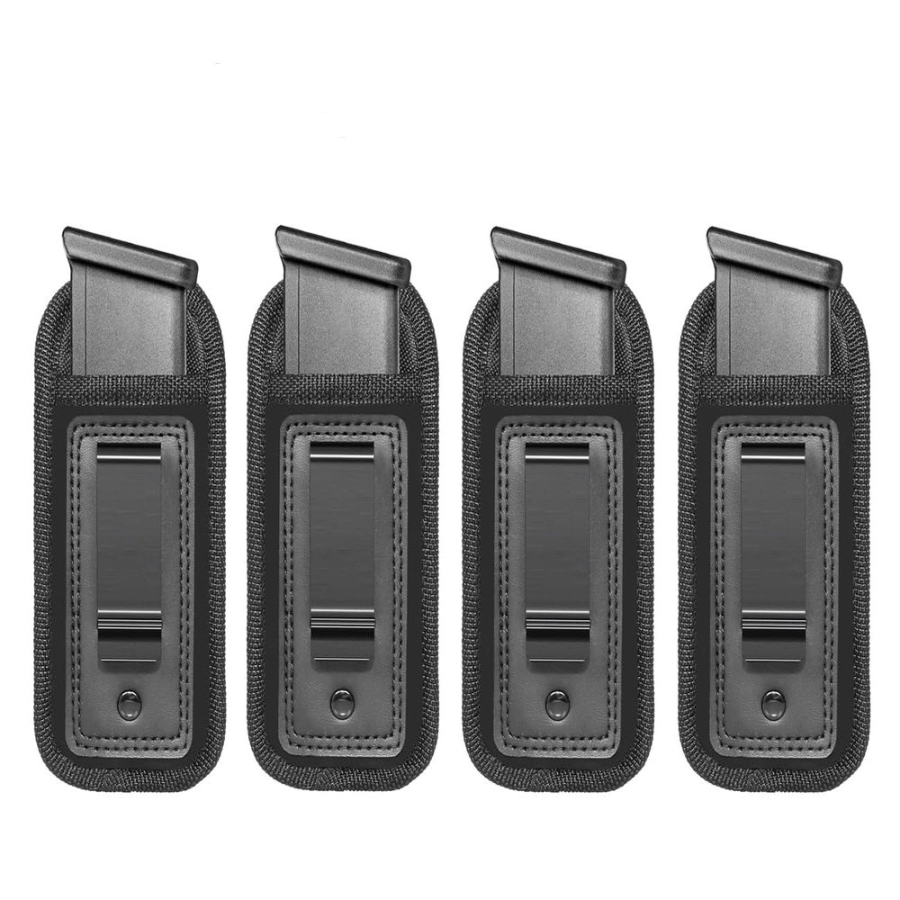 4-Pack Universal IWB Magazine Holster Concealed Carry 9mm .40 .45 | Inside The Waistband Mag Pouch | Mag Holster for Glock 43 17 Sig 1911 S&W M&P | Fits Any 7 10 15 Round Clips for All Pistols