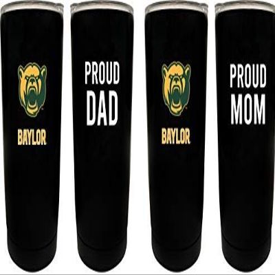 Baylor Bears Proud Mom and Dad 16 oz Insulated Stainless Steel Tumblers 2 Pack Black. Officially Licensed Collegiate Product