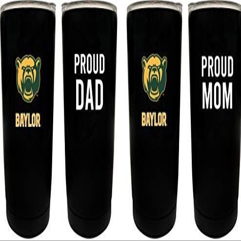 Baylor Bears Proud Mom and Dad 16 oz Insulated Stainless Steel Tumblers 2 Pack Black. Officially Licensed Collegiate Product