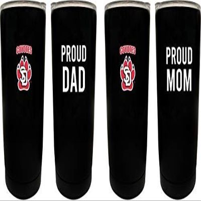 South Dakota Coyotes Proud Mom and Dad 16 oz Insulated Stainless Steel Tumblers 2 Pack Black. Officially Licensed Collegiate Product