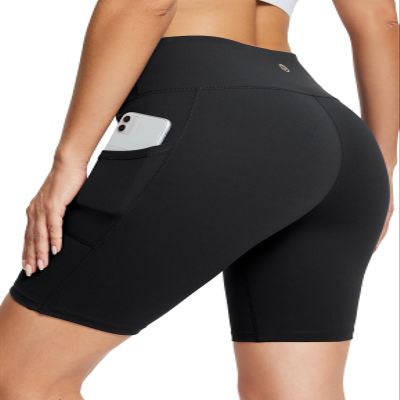 baleaf Biker Shorts Women Yoga Gym Workout Spandex Running Volleyball Tummy Control Compression with Pockets Soft 8" Black L