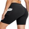 baleaf Biker Shorts Women Yoga Gym Workout Spandex Running Volleyball Tummy Control Compression with Pockets Soft 8" Black L view 1