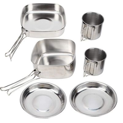 6Pcs/Set Camping Cookware Set, Stainless Steel Outdoor Pot Pan Sets for Backpacking Hiking Picnic (Silver)