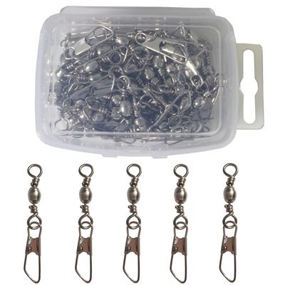 100 pcs Barrel Swivel Bearing with Safty Snap Connector Solid Rings Pin Fishing Connectors +A (8#)