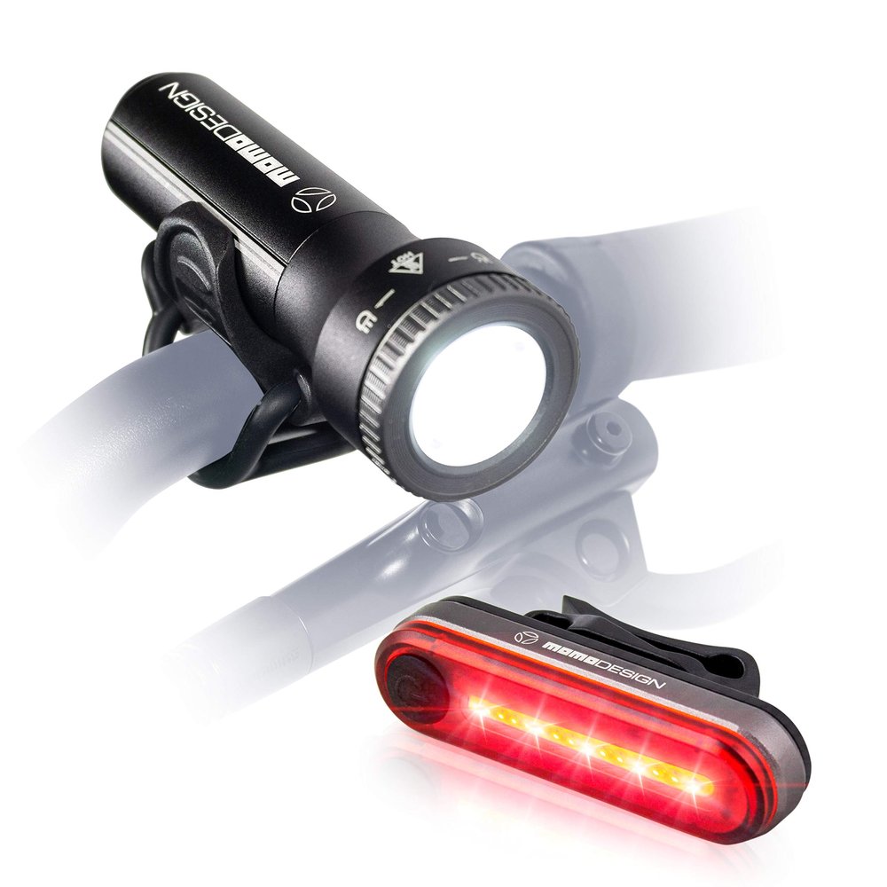 MOMODESIGN Bike HL02+RL03KIT Bicycle Light Kit, Zoomable USB Front Light & Rear Light, Super Bright, Multiple Lighting & Flashing Modes, Universal Fit