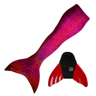 Mermaid Tail and Monofin for Swimming with MER-Shield Tip Protection, Adult Sizes (Fiji Red - Red Monofin, Adult M (JM 8-10))