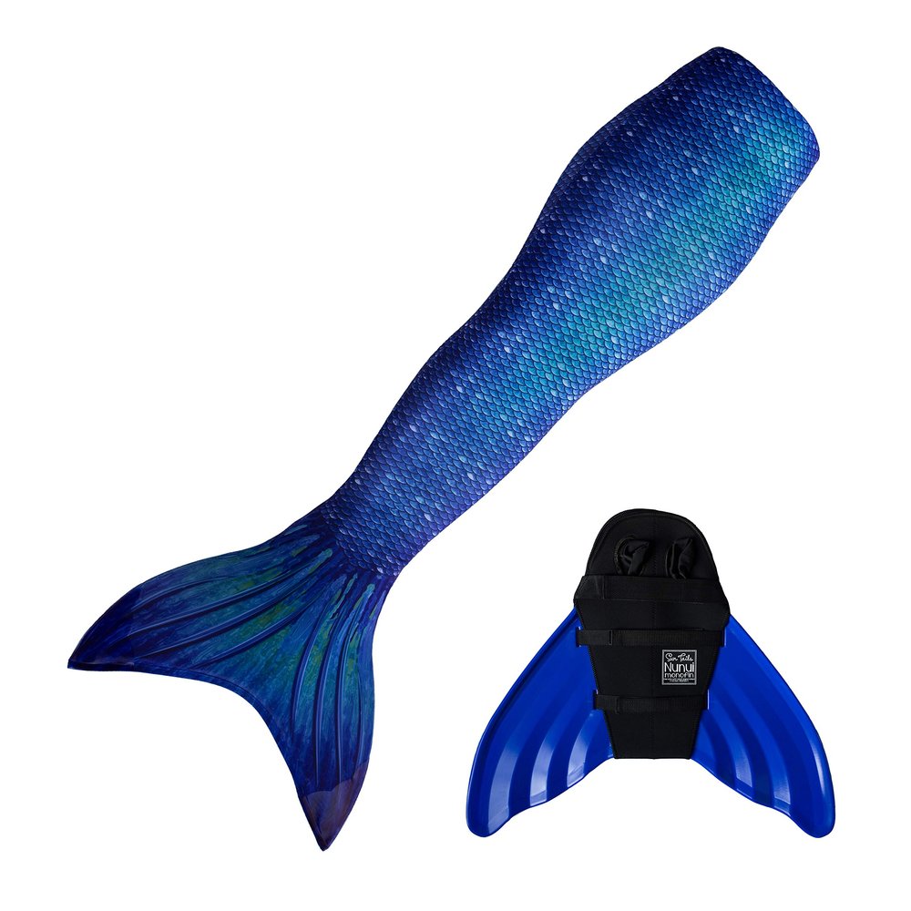 Mermaid Tail and Monofin for Swimming with MER-Shield Tip Protection, Adult Sizes (Ocean Deep - Blue Monofin, Adult L (JL 12-16))