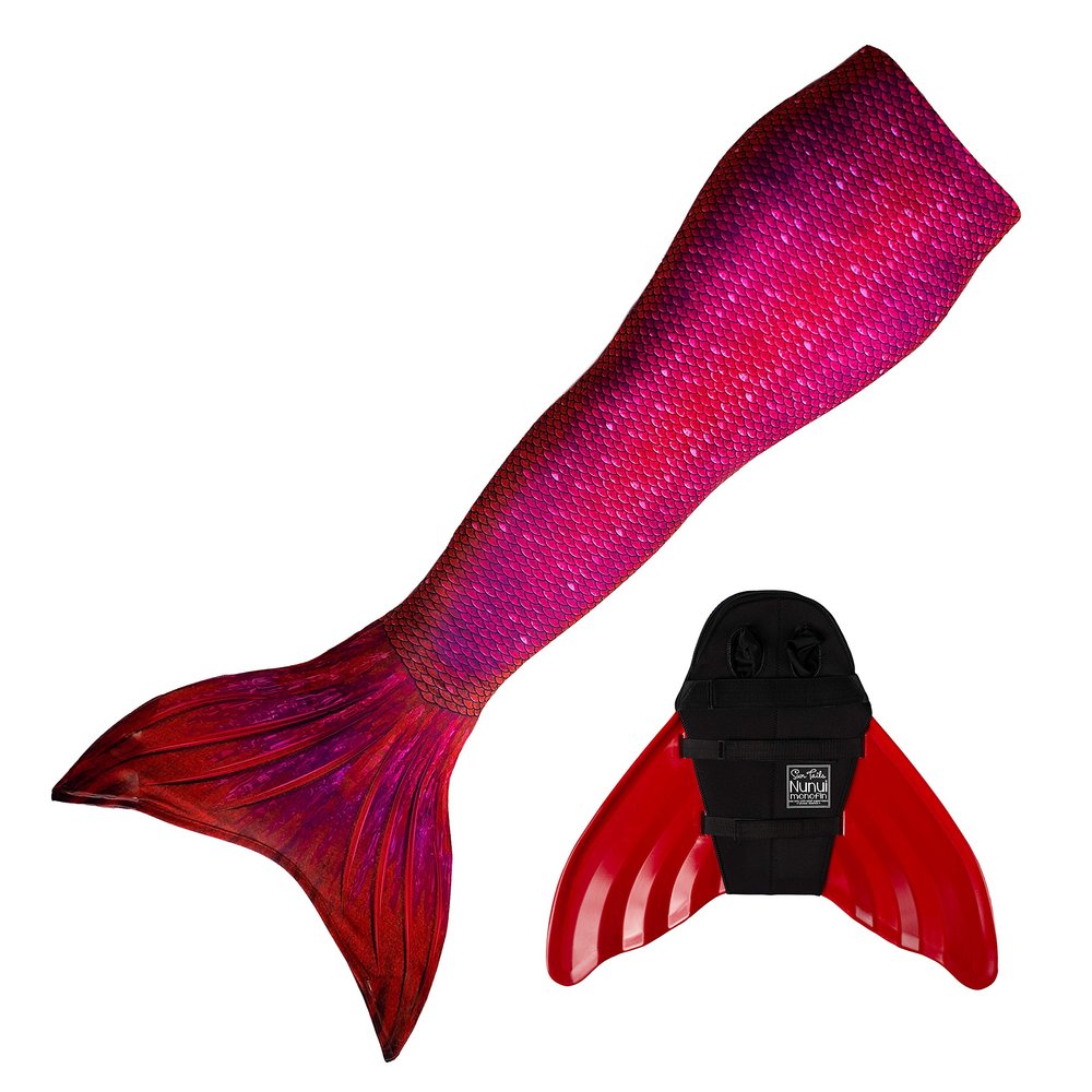 Mermaid Tail and Monofin for Swimming with MER-Shield Tip Protection, Adult Sizes (Fiji Red - Red Monofin, Adult S (JS 4-6))
