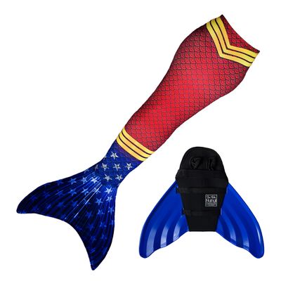 Mermaid Tail and Monofin for Swimming with MER-Shield Tip Protection, Adult Sizes (Super Siren - Blue Monofin, Adult L (JL 12-16))