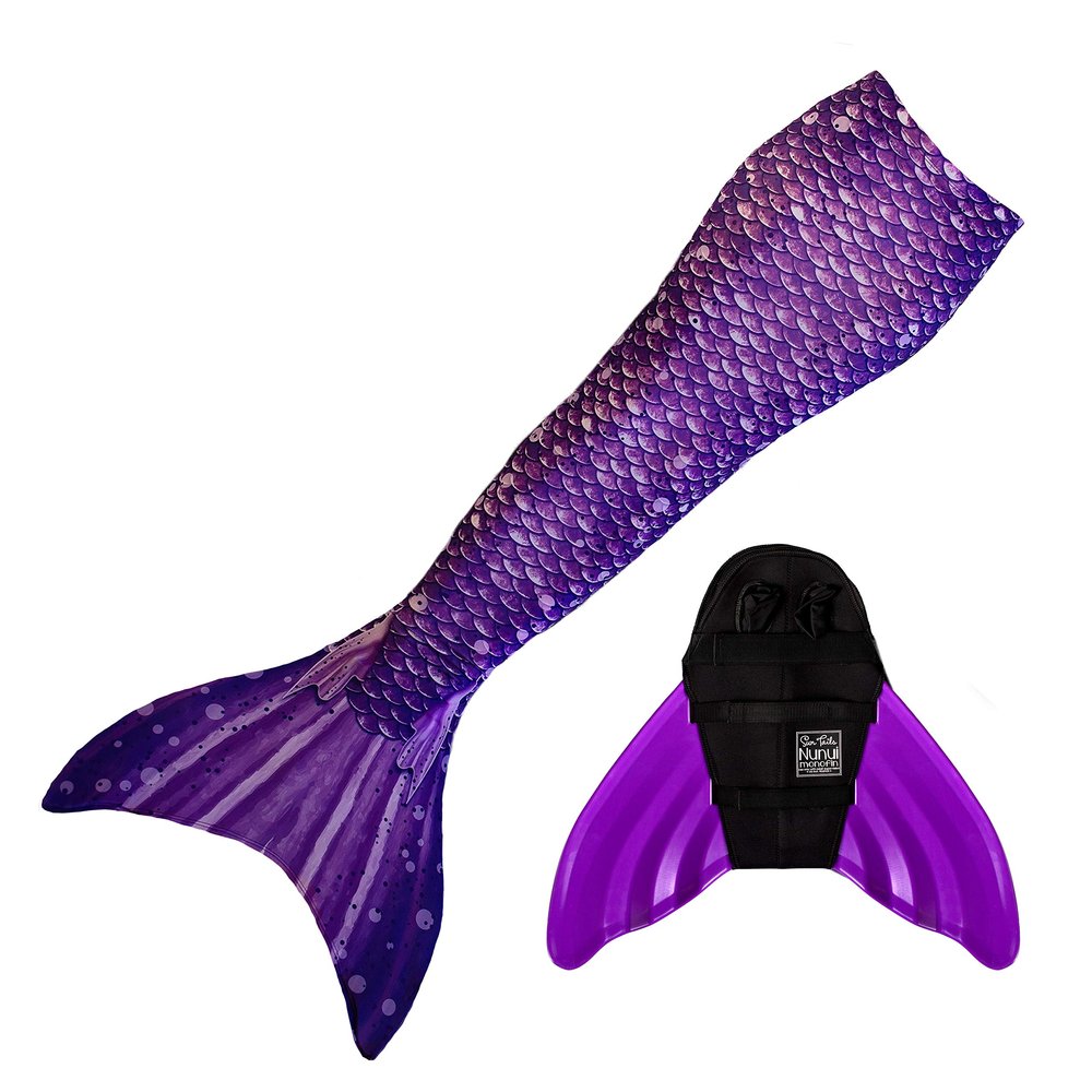 Mermaid Tail and Monofin for Swimming with MER-Shield Tip Protection, Adult Sizes (Paradise Purple - Purple Monofin, Adult M (JM 8-10))
