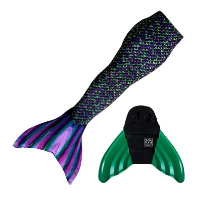 Mermaid Tail and Monofin for Swimming with MER-Shield Tip Protection, Adult Sizes (Dragon Tail - Green Monofin, Adult S (JS 4-6))