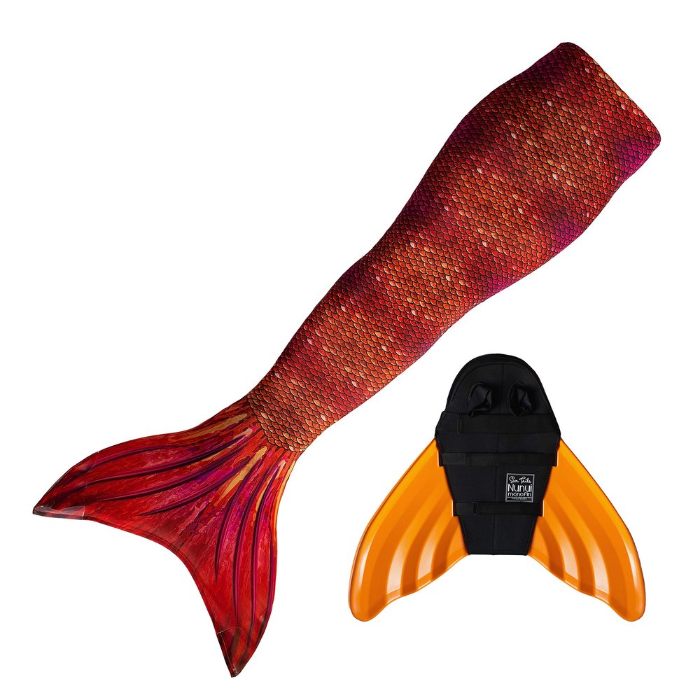 Mermaid Tail and Monofin for Swimming with MER-Shield Tip Protection, Adult Sizes (Tiger Queen - Orange Monofin, Adult L (JL 12-16))