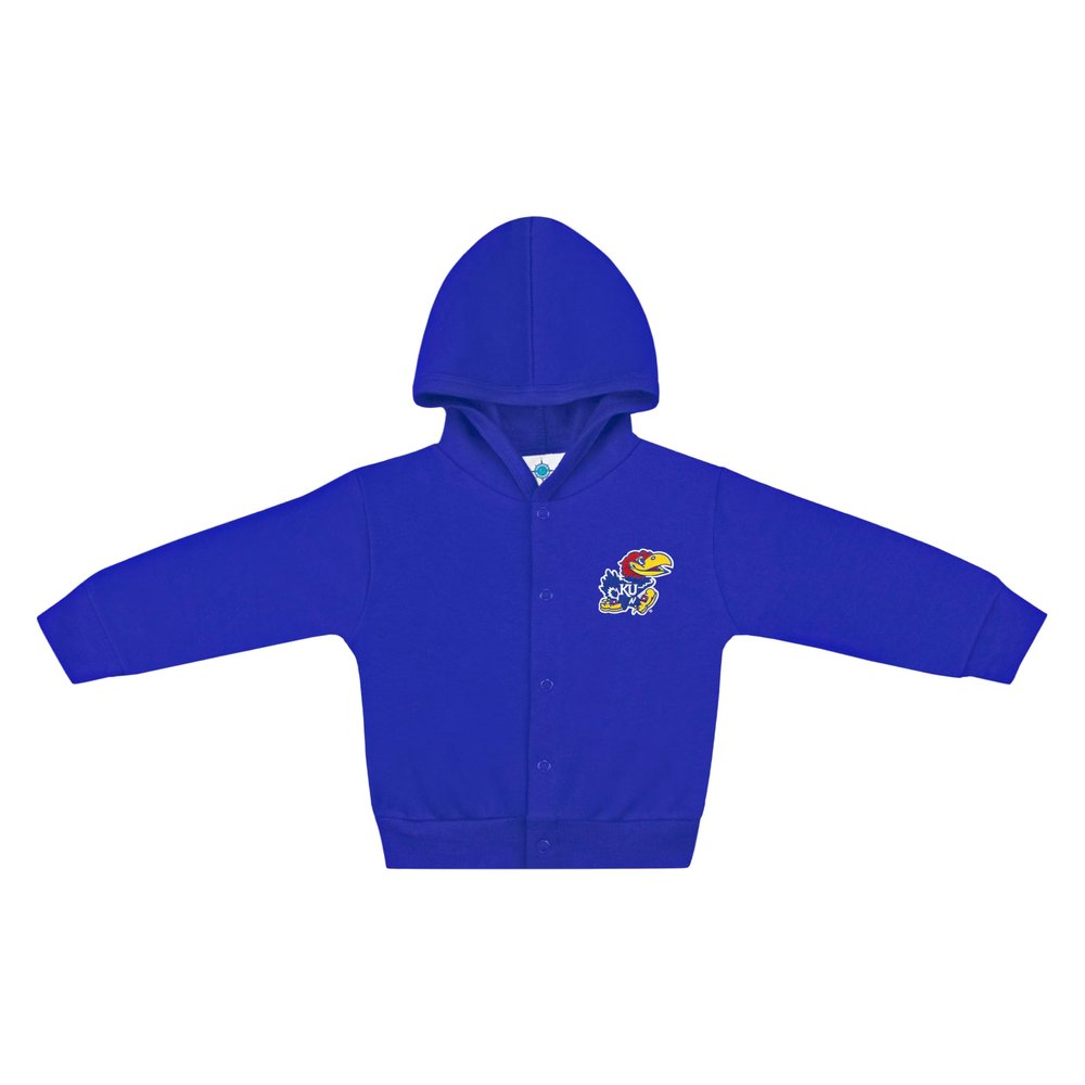 Creative Knitwear College Baby NCAA Officially Licensed Snap Hooded Jacket - Kansas Jayhawks Logo - Royal - 0-3 Months