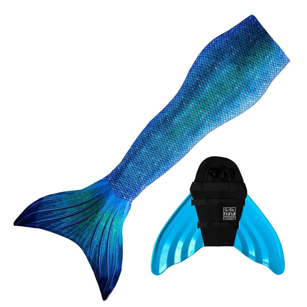 Mermaid Tail and Monofin for Swimming with MER-Shield Tip Protection, Adult Sizes (Blue Lagoon - Turquoise Monofin, Adult M (JM 8-10))