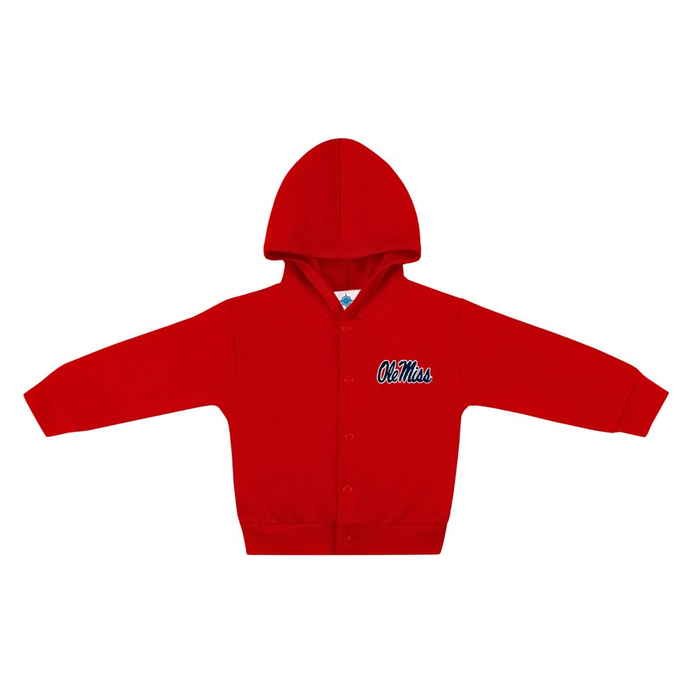 Creative Knitwear College Baby NCAA Officially Licensed Snap Hooded Jacket - Ole Miss Rebels Logo - Red - 3T