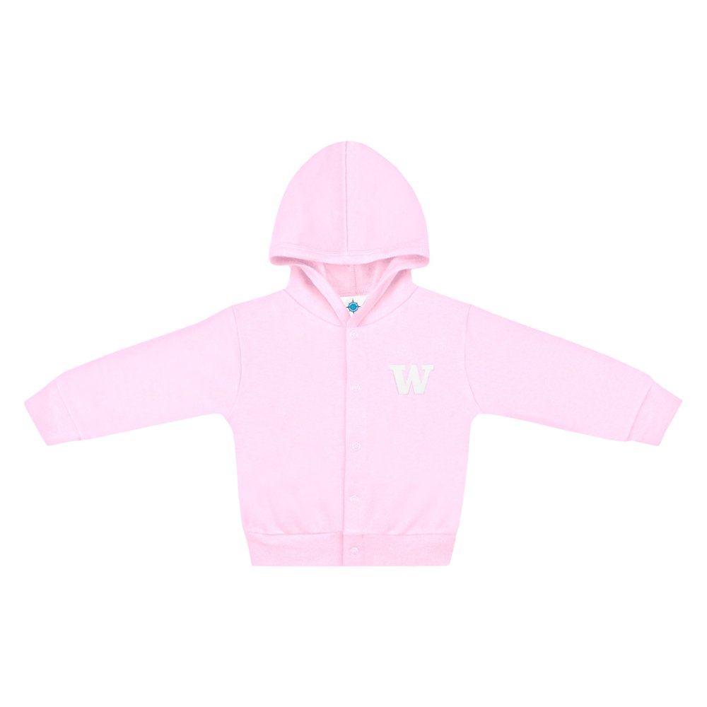 Creative Knitwear College Baby NCAA Officially Licensed Snap Hooded Jacket - Washington Huskies Logo - Pink - 2T