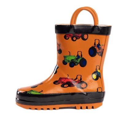 NORTY Rubber Rain Boots for Kids - Waterproof Rubber Boots Boys and Girls Solid & Printed Rainboots for Toddlers and Kids - Tractor